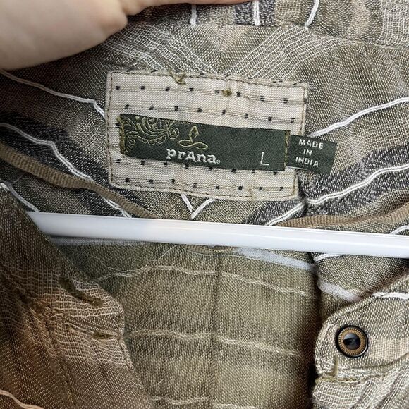 PrAna Shirt Dress Womens L Green Striped Snap Front Sleeveless Snap Hem Casual - Picture 2 of 7